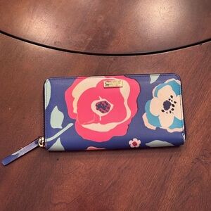 Kate Spade large multicolor floral zip around Wallet EUC